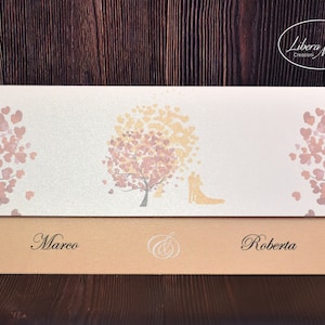 PARTECIPAZIONI NOZZE invito matrimonio tema albero della vita in carta perlata bianca - 10 pezzi