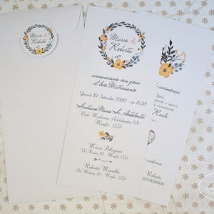 PARTECIPAZIONI NOZZE invito matrimonio floreale in carta lino bianca - 10 pezzi