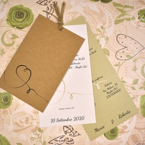 PARTECIPAZIONI NOZZE invito matrimonio tema amore in carta kraft e usomano - 10 pezzi