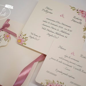 Partecipazione MATRIMONIO a tema floreale in carta panna opaca - 10 pezzi