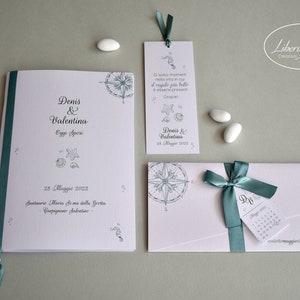 Wedding Suite ERICA MARE invito matrimonio tema mare petrolio in carta perlata - 10 pezzi