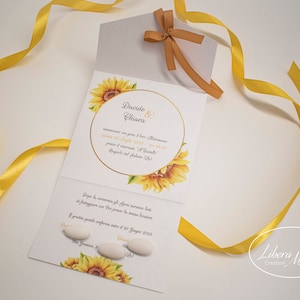 Partecipazione MATRIMONIO a tema GIRASOLI in carta perlata - 10 pezzi