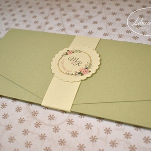 PARTECIPAZIONI NOZZE invito matrimonio floreale in carta riciclata kiwi e agrumi - 10 pezzi