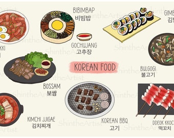 Korean Food Digital Stickers - Hand Drawn, Pre-Cropped PNGs, GoodNotes File, Digital Planner, Clip Art, K-Food, Digital art, Kimchi Jjigae