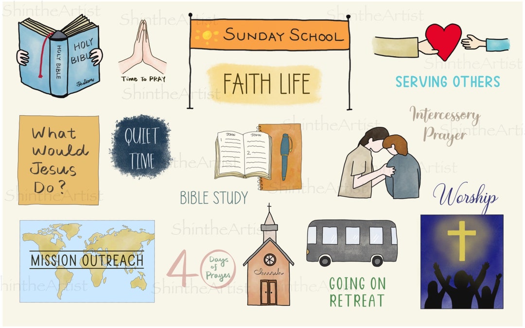 Faith Life Digital Stickers - Hand Drawn, Pre-cropped Pngs, Goodnotes ...