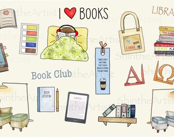 Books Digital Stickers - Hand Drawn, Pre-Cropped PNGs, GoodNotes, Digital Planner, Digital Journaling, Books, Self Care, Book Lover