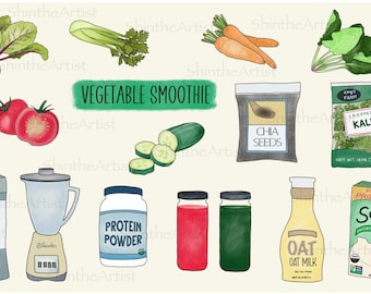 Vegetable Smoothie Digital Stickers - Hand Drawn, Pre-Cropped PNGs, GoodNotes File, Digital Planner, Clip Art, Healthy, Printable