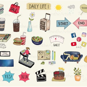 DAILY LIFE, Digital Stickers - Hand Drawn, Pre-Cropped PNGs, GoodNotes File, Digital Planner, Journaling, Diet, Exercise, Self Care, BUJO