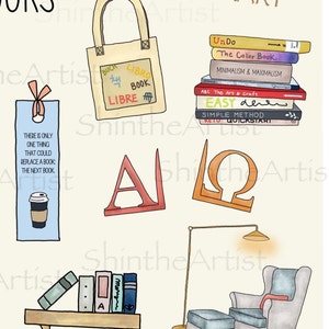 Books Digital Stickers Hand Drawn, Pre-Cropped PNGs, GoodNotes, Digital Planner, Digital Journaling, Books, Self Care, Book Lover image 4