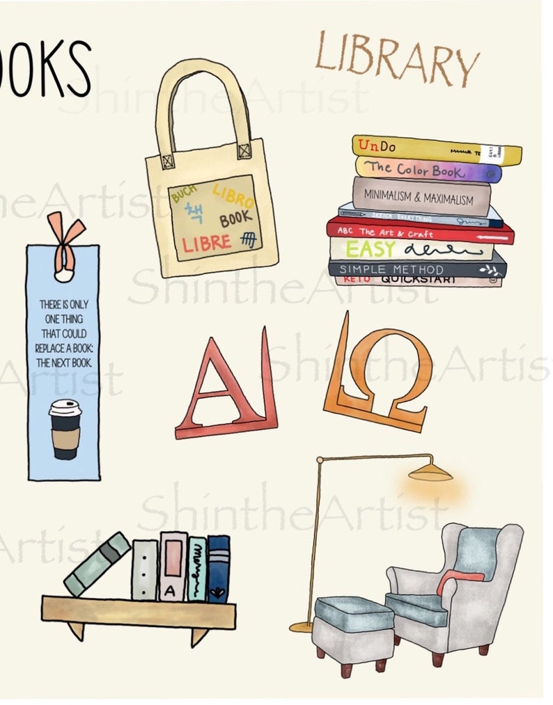 Books Digital Stickers Hand Drawn, Pre-Cropped PNGs, GoodNotes, Digital Planner, Digital Journaling, Books, Self Care, Book Lover image 4