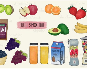 Fruit Smoothie Digital Stickers - Hand Drawn, Pre-Cropped PNGs, GoodNotes File, Digital Planner, Clip Art, Digital art, Healthy, Printable