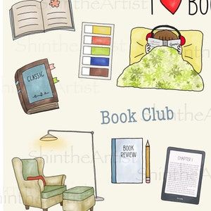 Books Digital Stickers Hand Drawn, Pre-Cropped PNGs, GoodNotes, Digital Planner, Digital Journaling, Books, Self Care, Book Lover image 3