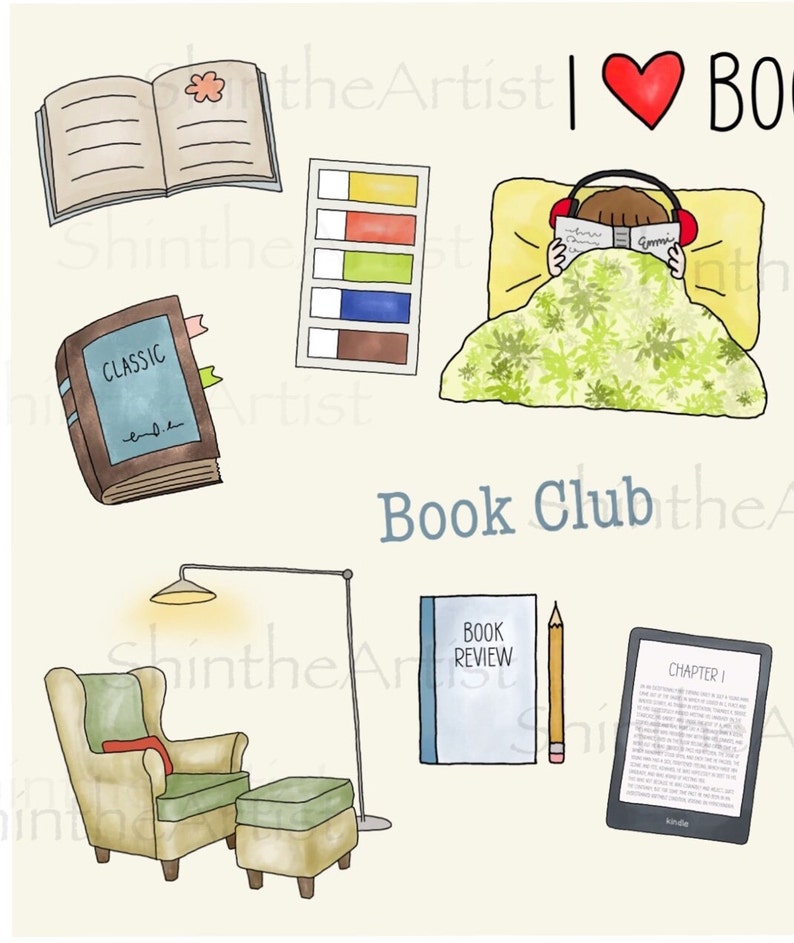 Books Digital Stickers Hand Drawn, Pre-Cropped PNGs, GoodNotes, Digital Planner, Digital Journaling, Books, Self Care, Book Lover image 3