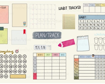 Plan Track Digital Stickers - Hand Drawn, Pre-Cropped PNGs, GoodNotes File, Digital Planner, Habit tracker, Memo, Healthy life, Weekly to do