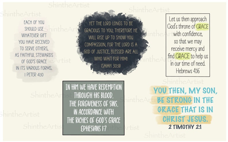 Bible Verses Digital Stickers Hand Drawn, Pre-Cropped PNGs, GoodNotes File, Digital Planner, iPad Journal, Grace, Faith, Christianity image 2