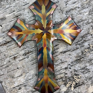 Ornate Copper Cross 8" for Wall. FlameColored Copper Christian Medium/5 sizes
