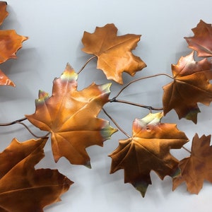 Fall Decor FlamePainted Copper Maple Leaf Branch for Wall or Tabletop.   Handmade.  2 lengths.