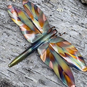 Flame-Colored Copper Dragonfly Table or Wall Hanging 2 sizes Indoor or Outdoor