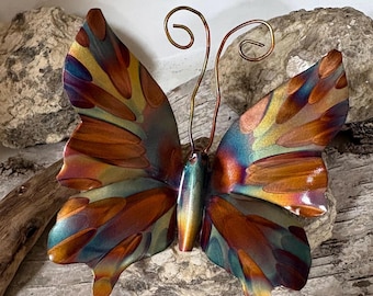 Flame-Colored Copper Butterfly for Wall or Table  5 or 7in Indoor/Outdoor Decor