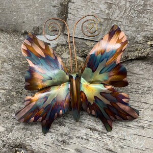 Butterfly Flame-colored-Copper 3-D. For Indoor or Outdoor use. Table or Wall.  Free shipping.  Completely Handcrafted. 10" Diagonally