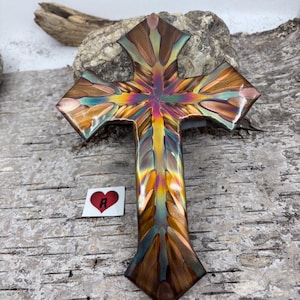 Cruz de cobre ornamentada de 20 cm para pared. Cobre color fuego cristiano mediano/5 tamaños