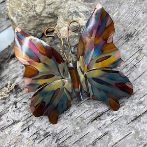 Butterfly Metal Art ~FlameColored Copper 5 or 7&quot; Indoor or Outdoor. Wall, Table or Garden. Completely Handcrafted.