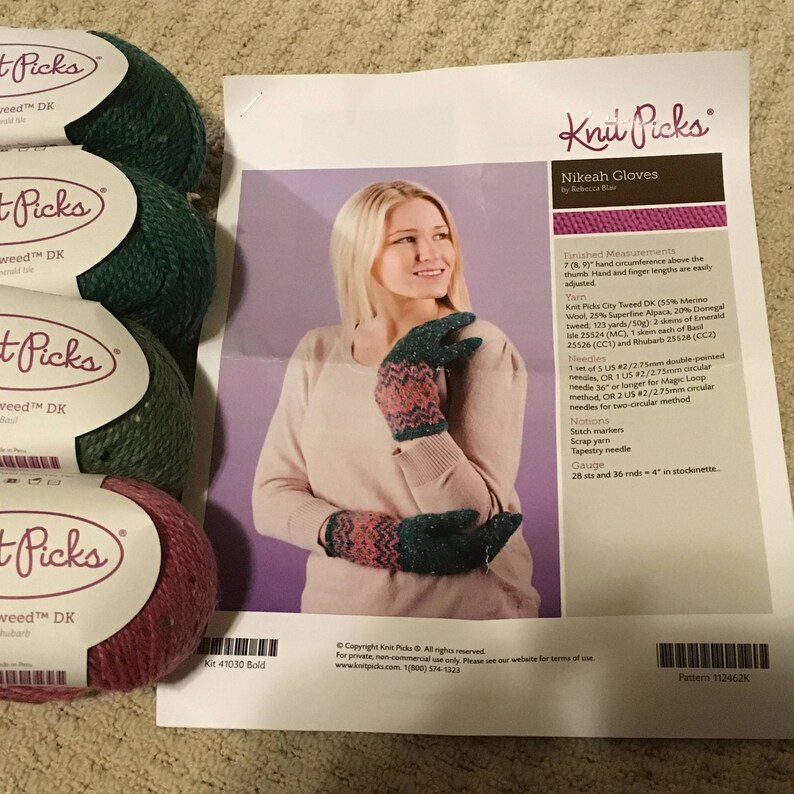 Kikeah Gloves Kit by Knit Picks city Tweed DK 4 Balls Etsy