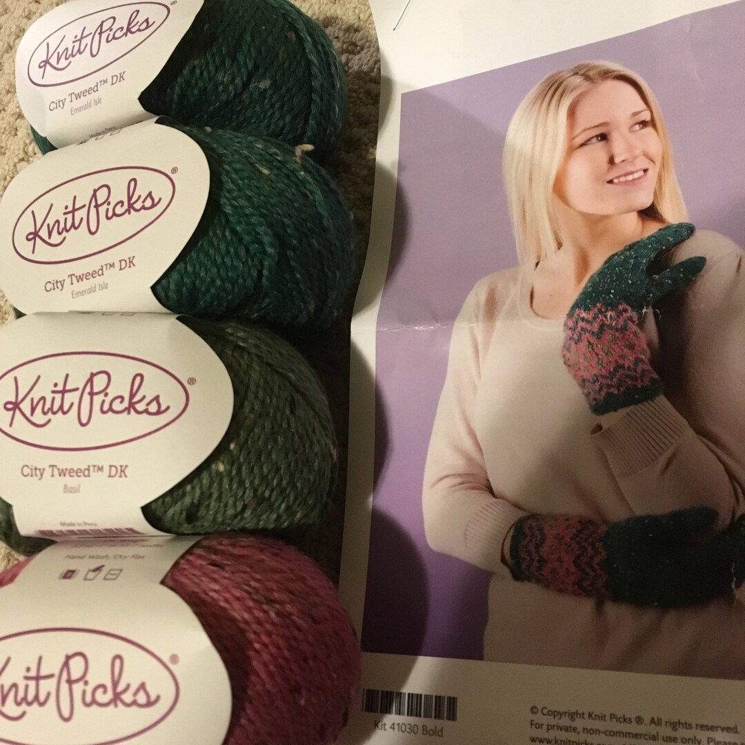 Kikeah Gloves Kit by Knit Picks city Tweed DK 4 Balls Pattern Etsy