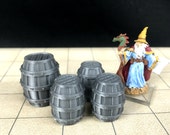 4 Barrel Dungeons Dragons Set - Tavern Series Keg Wine Ale Wood 3d Printed Oak Whiskey - Unpainted - 28mm Scale Fantasy Miniature
