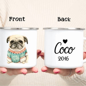 Custom Dog Mug, Pug Mug, Dog Mug, Pug, Enamel Mug, Custom Enamel Mug, Dog Lover Gift, Personalised Enamel Mug