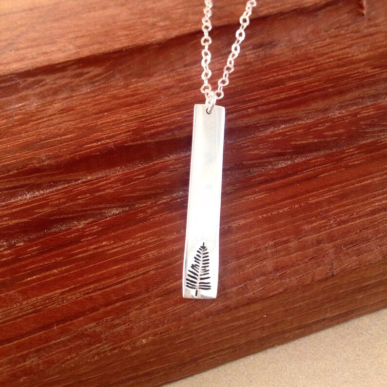 HandStamped Silver Necklace Silver Bar Necklace Long Silver Etsy