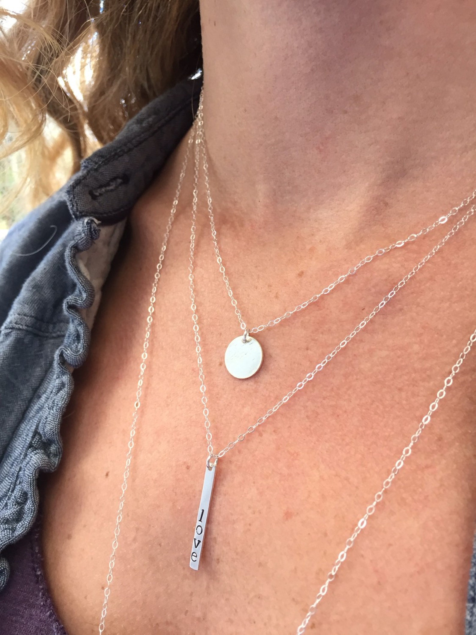 Small Circle Necklace Circle Tag Necklace Silver Disc Etsy