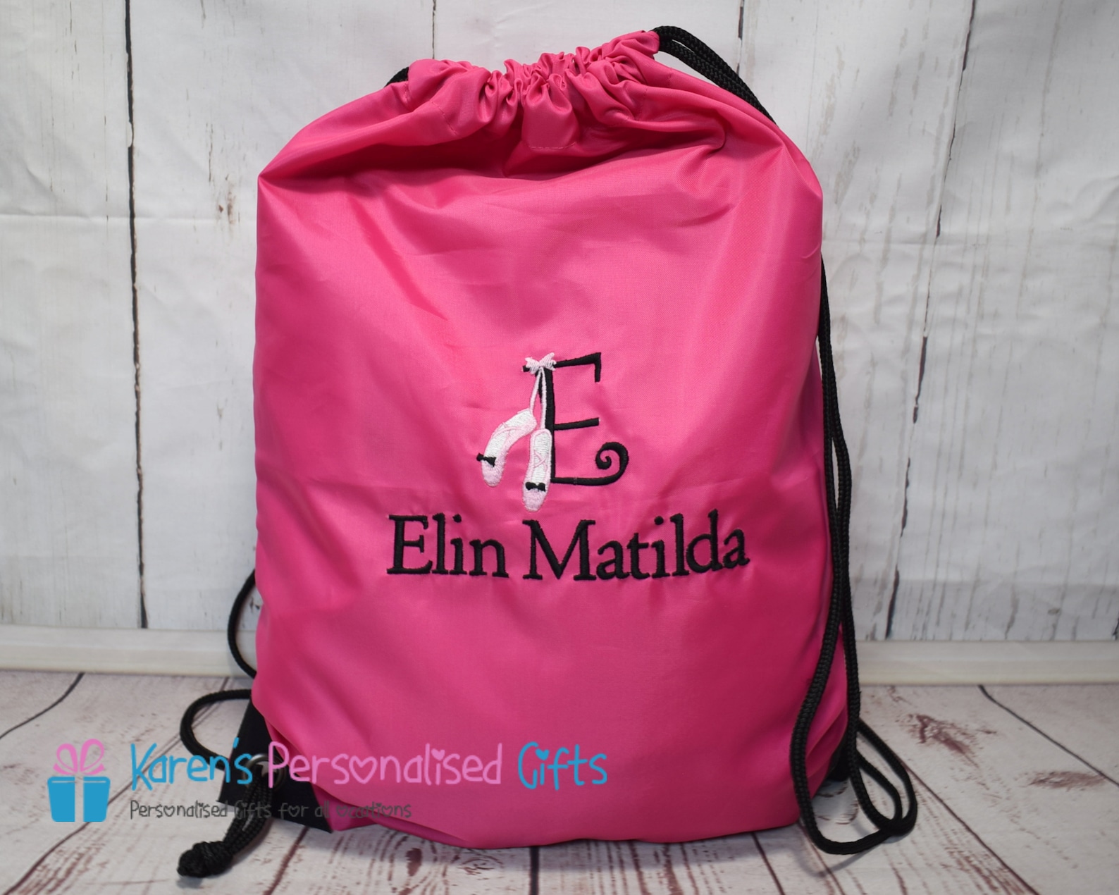 personalised pink swim bag, embroidered kids swimming bag, ballet shoes monogram initial with name, (choice of 4 colours)