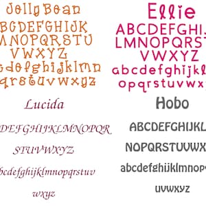 Puede incluir: Una comparaci&oacute;n visual de diferentes estilos de fuente. Las fuentes est&aacute;n etiquetadas como "Jelly Bean", "Ellie", "Lucida" y "Hobo". Cada fuente se muestra en letras may&uacute;sculas y min&uacute;sculas.