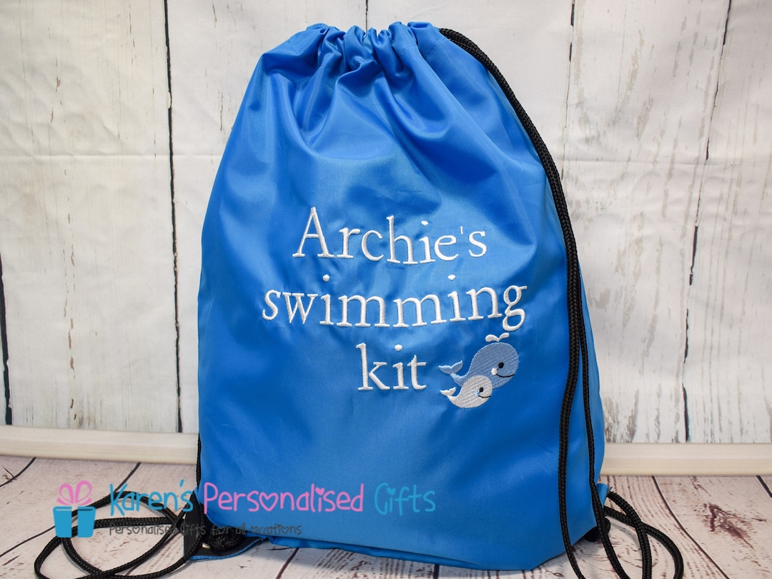 Personalised Swim Bag, Sapphire Blue Whale Swim Bag, Embroidered Kids