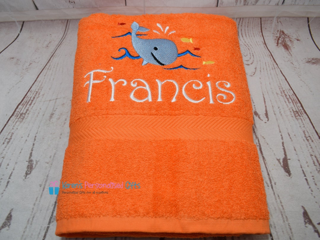 Personalised Kids Bath Towel Orange Whale Bath Towel Etsy UK