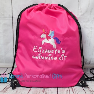 Personalised Swim Bag, Pink Unicorn Swim Bag, Embroidered Kids Swimming Bag, Unicorn with Name, (Choice of colours)