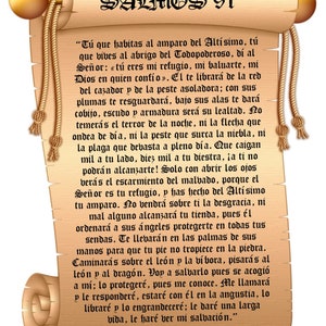 Salmos 91 Imprimable en espagnol. Rouleaux de Salmos 91 imprimés disponibles en espagnol. CITATIONS BIBLIQUES. Affiches bibliques imprimables pour cadeaux de mariage