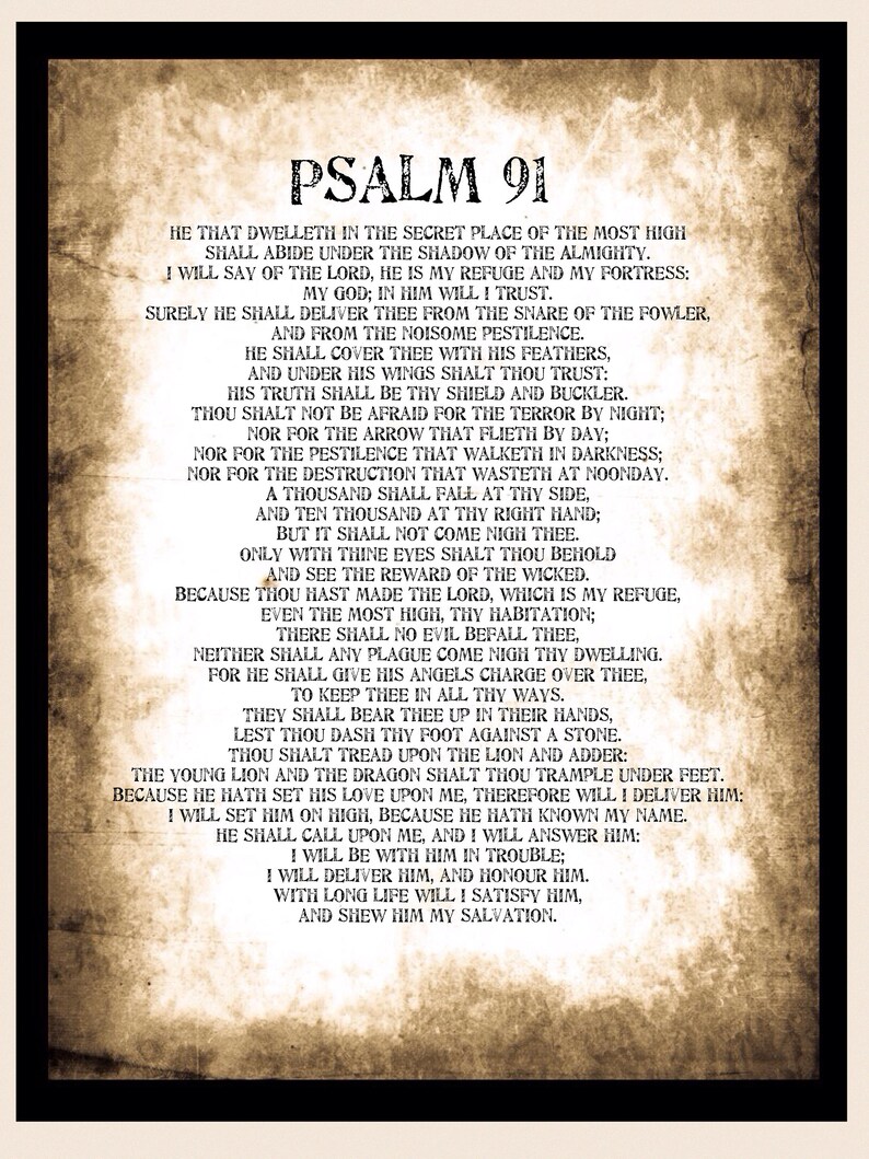 Psalm 91 Poster Printable Pdf Reward Psalm 91 Prayer Card Wall Decor 