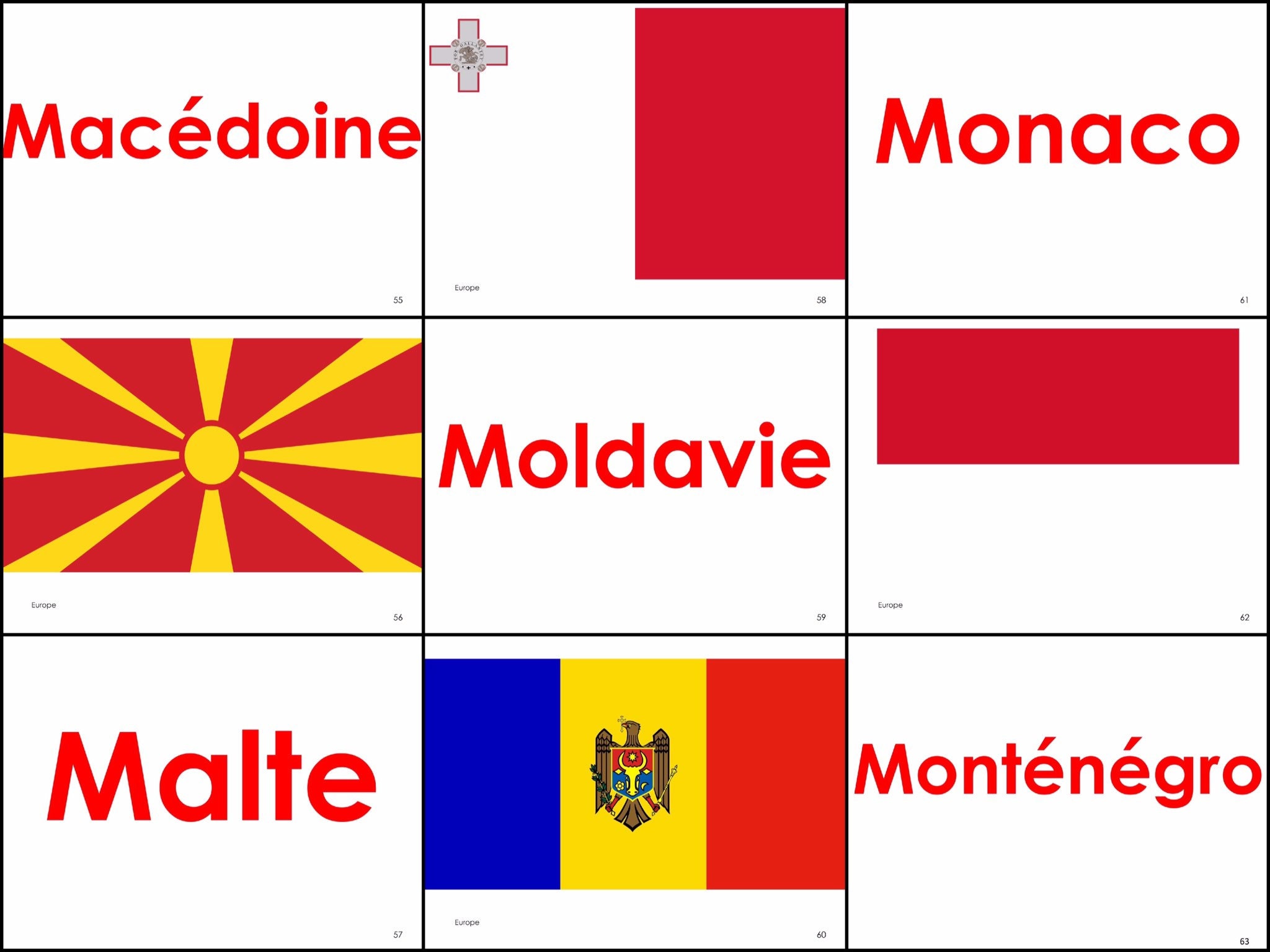 World Flags in French. DIGITAL DOWNLOAD. Preschools, Toddlers. A4 Flash