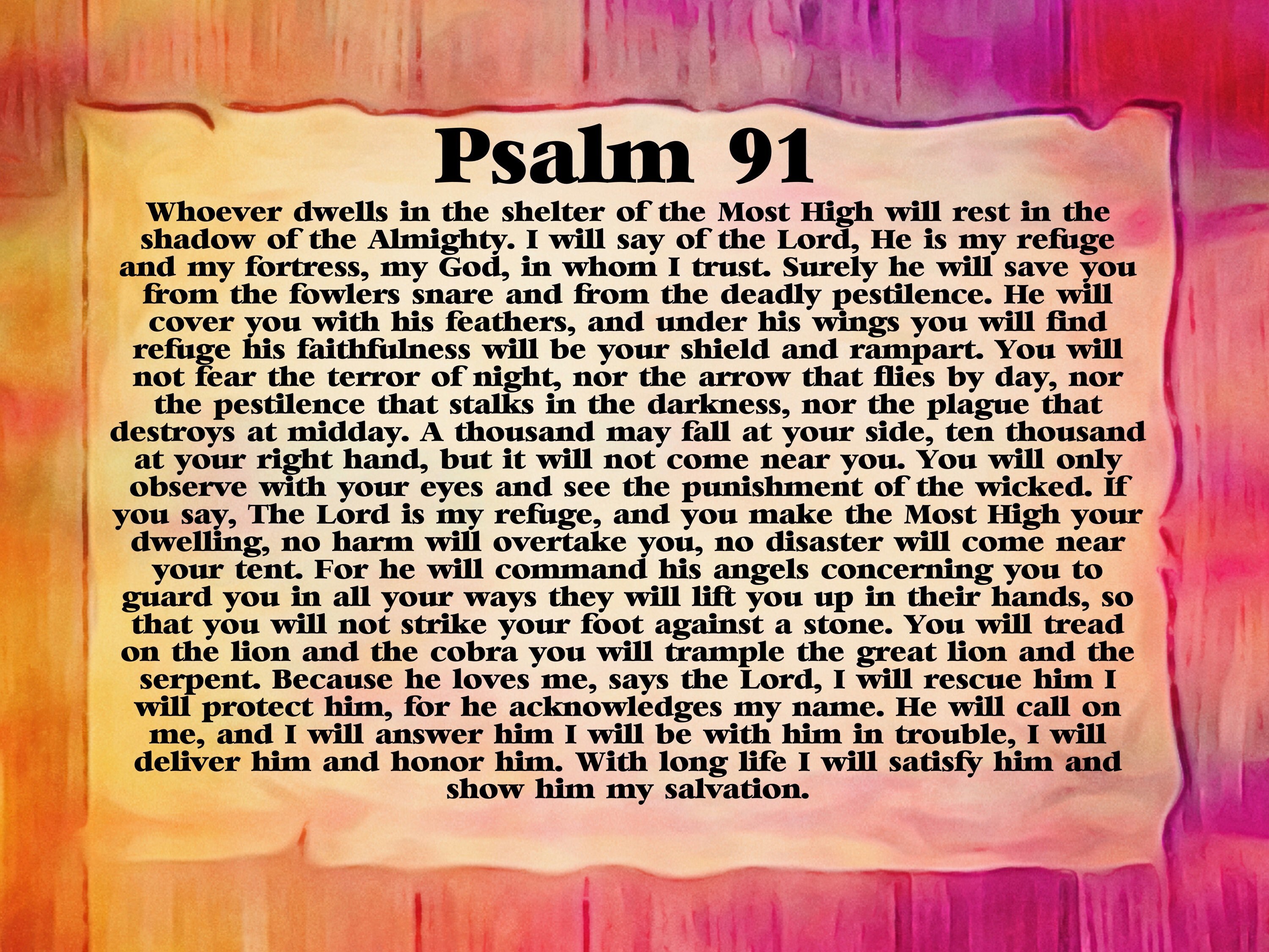 NIV Psalm 91 Poster Large Psalm 91 Prayer Card Large 33 1 X 23 4 