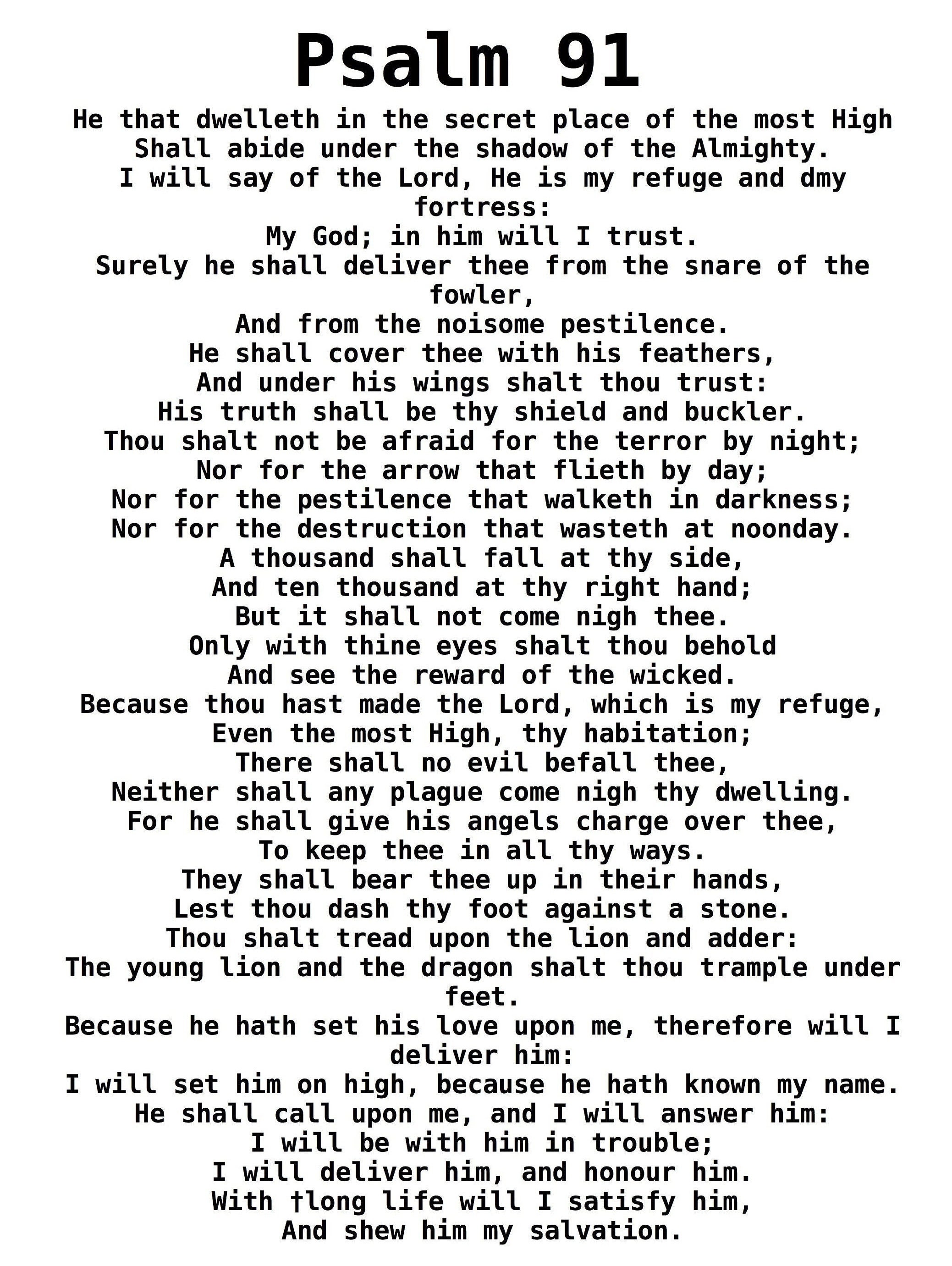 91st psalm. kjv digital download prayer for god's protection