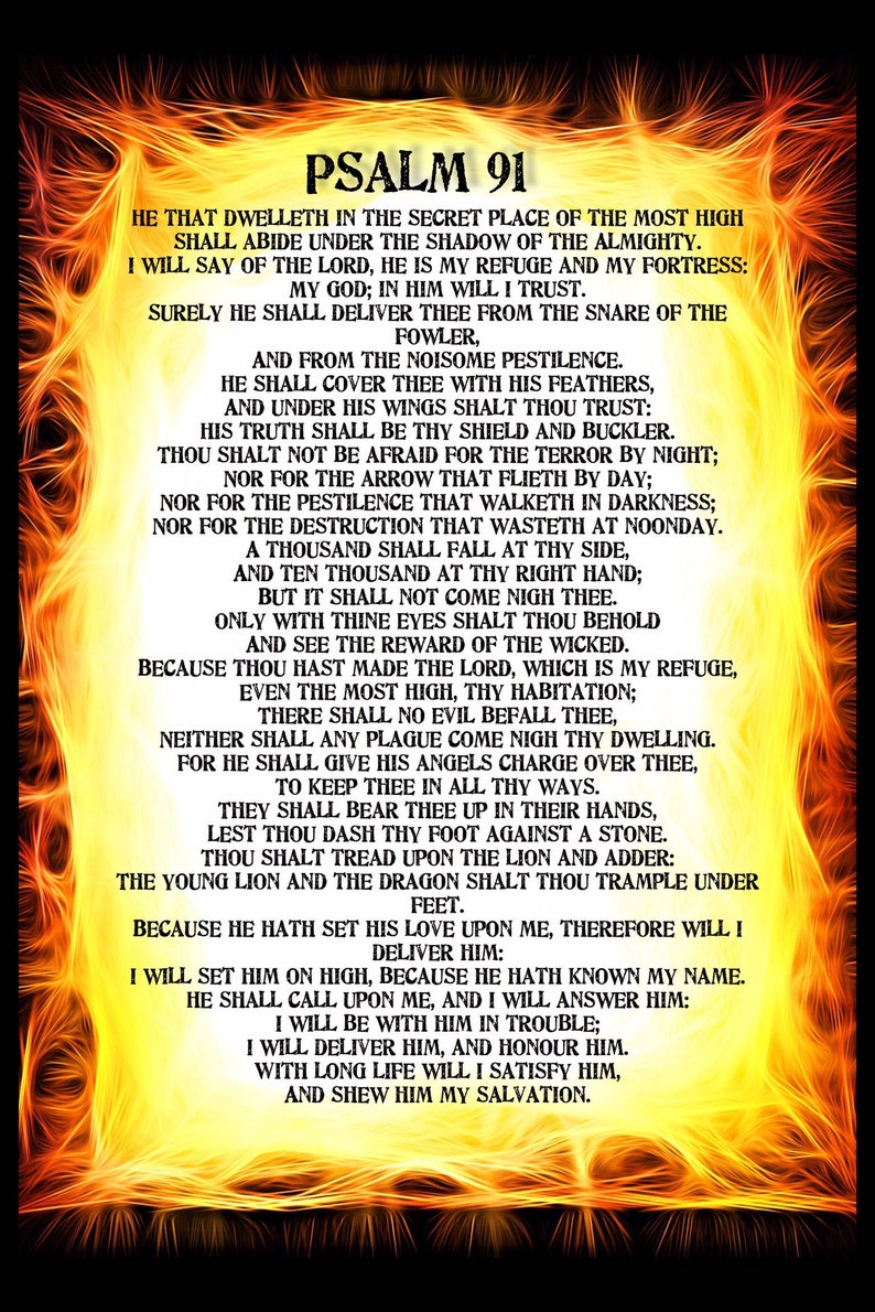 Psalm 91 Wall Art Psalm 91 Protection Prayer Bible Poster 8 X 11 Inch