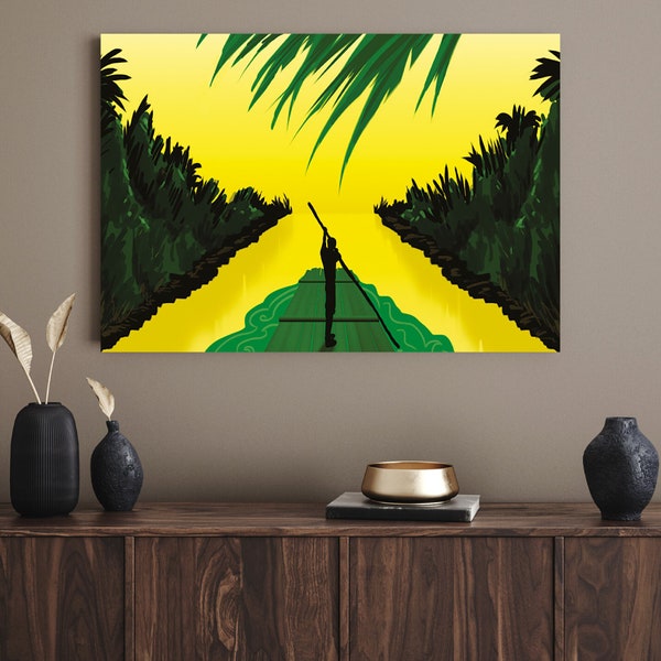 Jamaican flag inspired art premium stretched canvas, Caribbean wall poster, Luxury Room Interior, Gift for Valentine's Day, Mother's Day