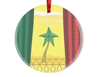 Christmas Tree Ornament, Senegal Flag inspired art, Glass Xmas Bauble, Round or Heart shape