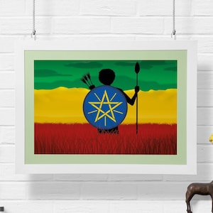 Äthiopische Flagge redesign, Wandkunst Äthiopien Flagge, A2 A3 A4 Druck, Wand Poster Flagge Kunst