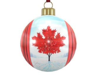 Canadian Flag Christmas Ornament, Bone China Bauble, Xmas Present
