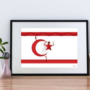 North Cyprus Flag Print, North Cyprus Flag Art, Wall Art, A2, A3 and A4 North Cyprus Flag, Wall Poster