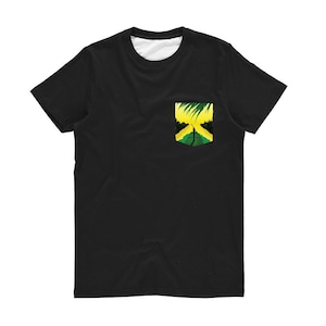 Black T-shirt with Jamaican flag on pocket Jamaican T-shirt