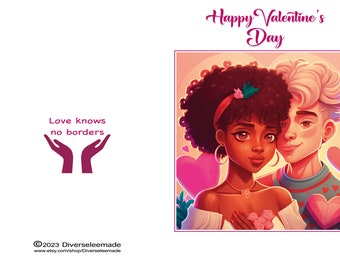 Personalised Couples Card, Digital Print, Anniversary Card, For Boyfriend Girlfriend, Interracial Love